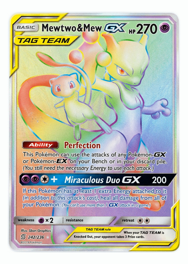 Mewtwo & Mew-GX 242/236 Unified Minds 2019 - Rare Rainbow Holofoil EN (Raw - Near Mint)