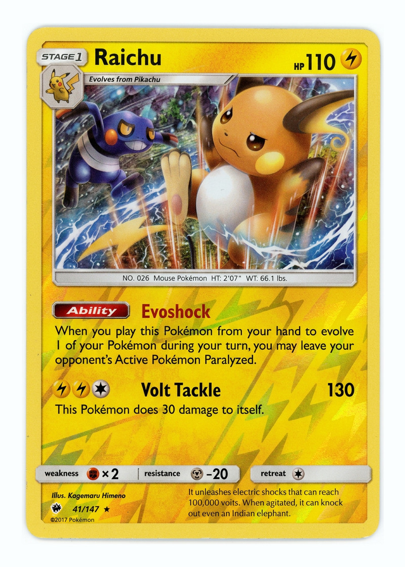 Raichu 41/147 Burning Shadows 2017 - Rare Holo Cosmos Holofoil EN (Raw - Near Mint)