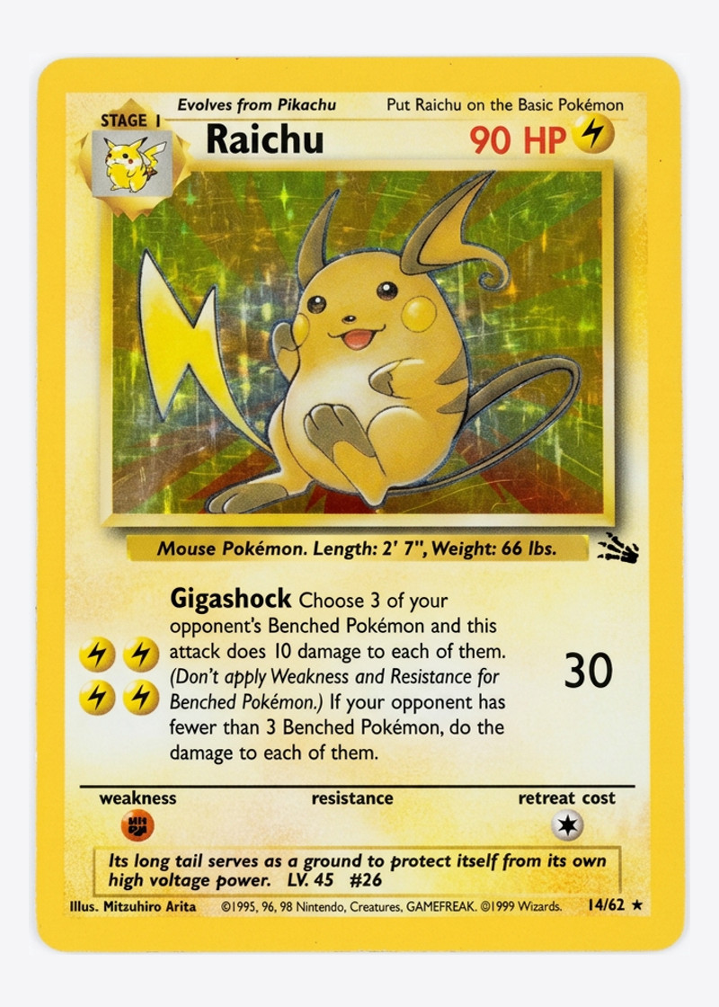 Raichu 14/62 Fossil 1999 - Rare Holo Unlimited Holofoil EN (Raw - Damaged)