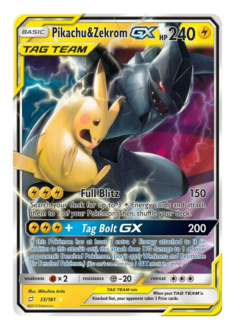 Pikachu & Zekrom GX Tag Team 33/181 Team Up 2019 - Rare Holo GX Holofoil EN (Raw - Near Mint)