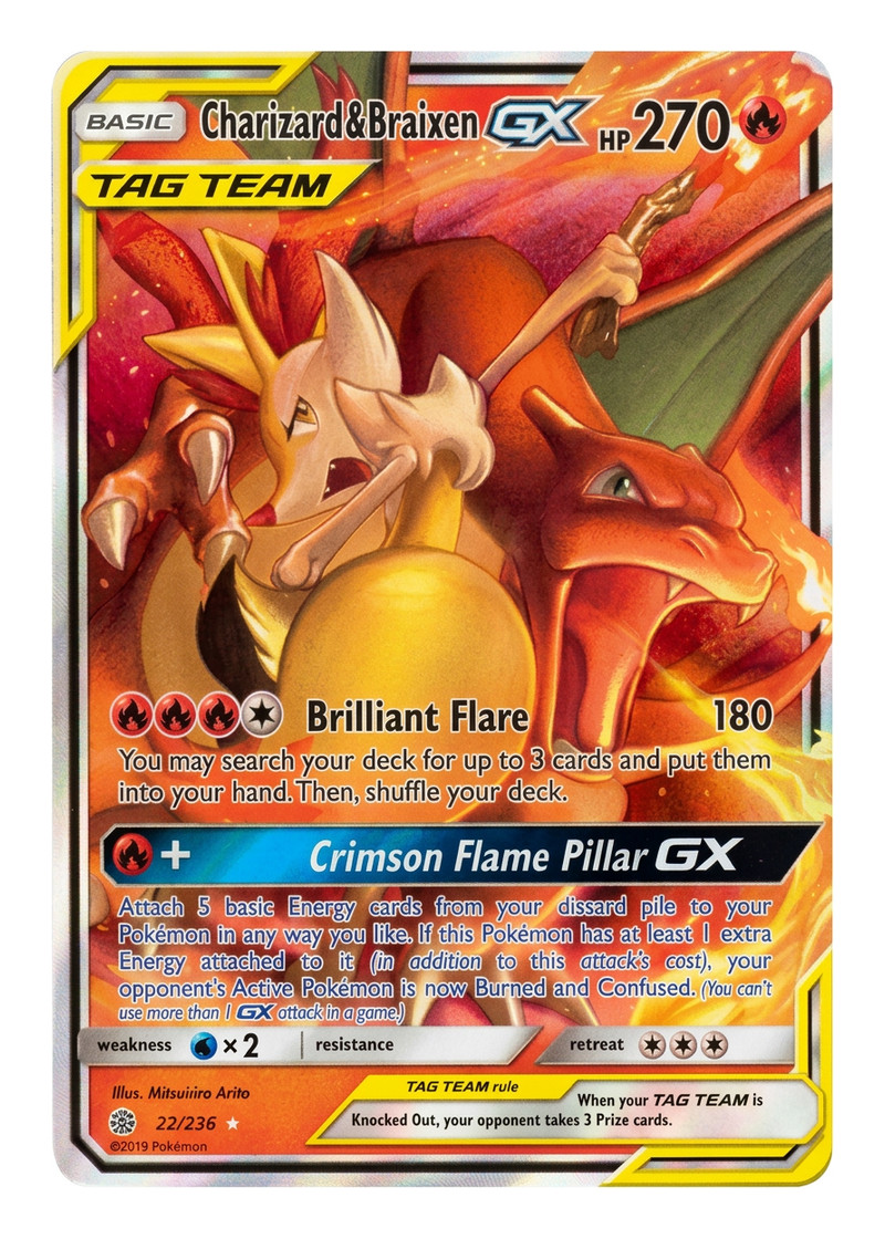 Charizard & Braixen GX Tag Team 22/236 Cosmic Eclipse 2019 - Rare Holo GX EN (Raw - Near Mint)
