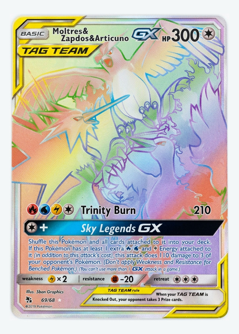 Moltres & Zapdos & Articuno GX 69/68 Hidden Fates Tag Team 2019 - Rare Rainbow Holofoil EN (Raw - Near Mint)