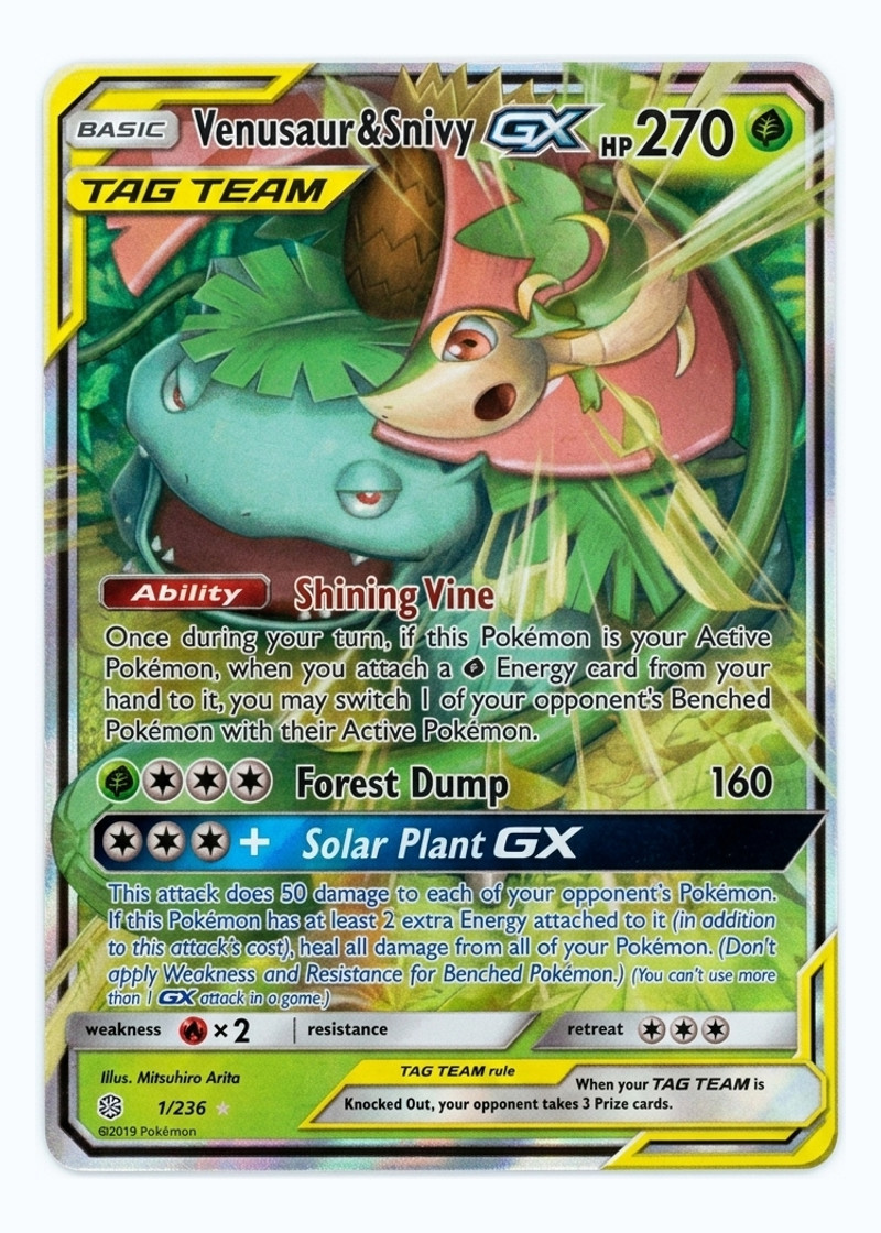 Venusaur & Snivy GX 1/236 Tag Team Cosmic Eclipse 2019 - Rare Holo GX EN (Near Mint)