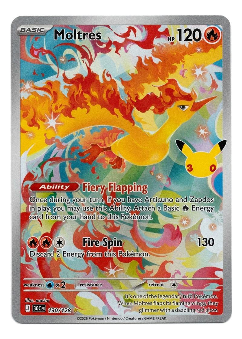 Moltres 130/128 30th Celebration 2026 - Illustration Rare Holofoil EN (Raw - Near Mint)