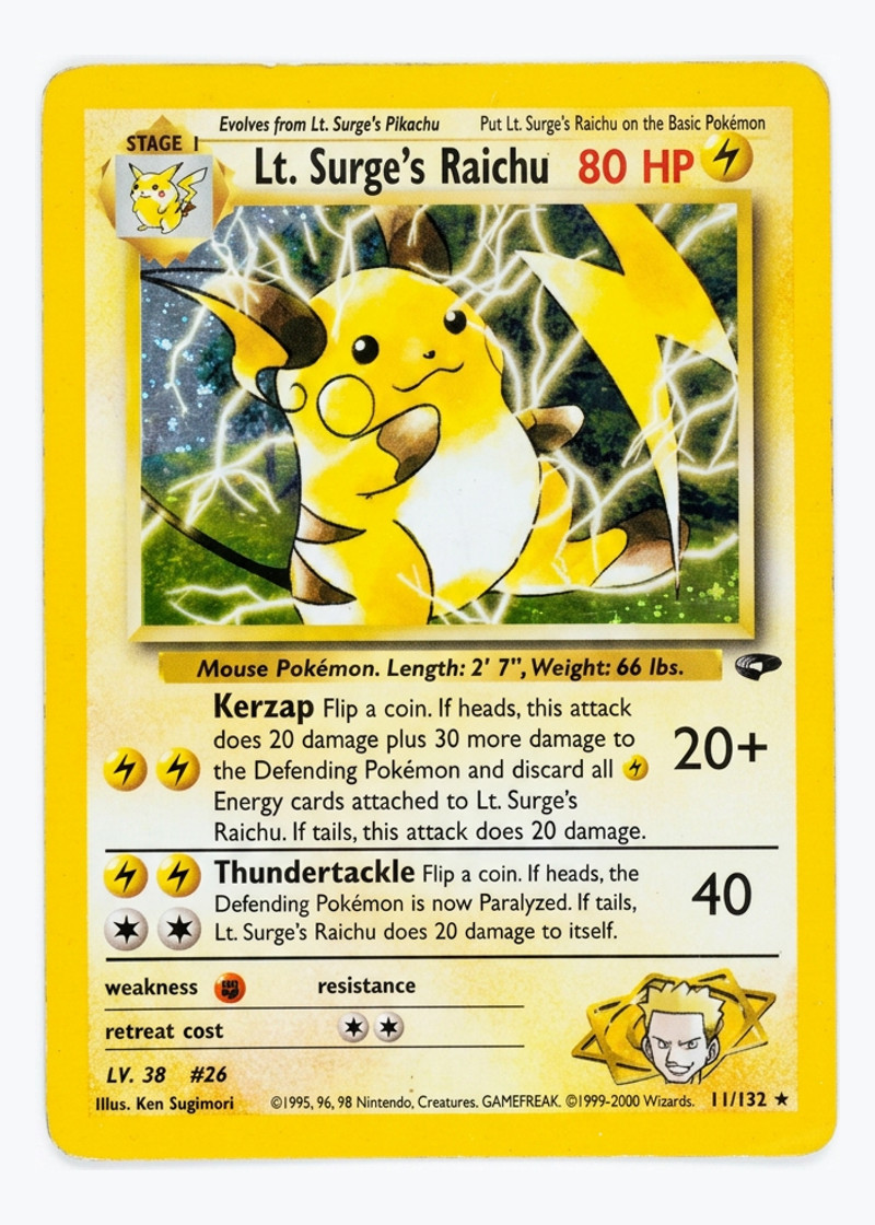 Lt. Surge's Raichu 11/132 Gym Challenge 2000 - Rare Holo Unlimited Holofoil EN (Raw - Heavily Played)
