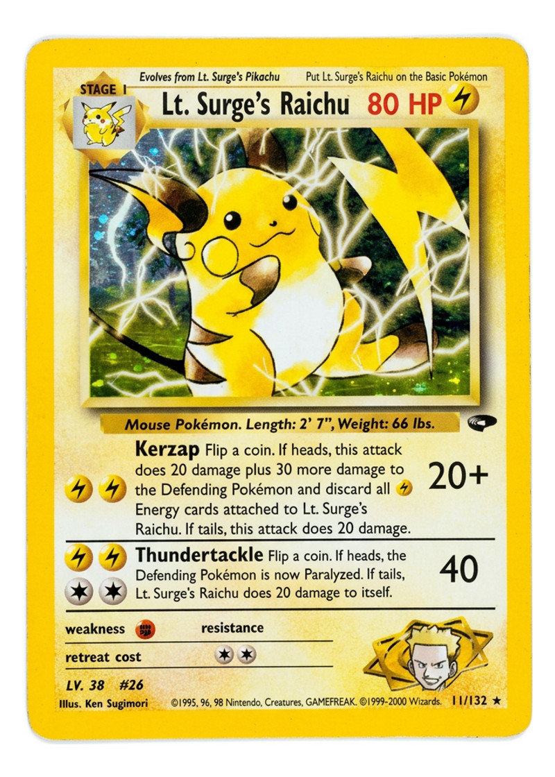 Lt. Surge's Raichu 11/132 Gym Challenge 2000 - Rare Holo Unlimited Holofoil EN (Raw - Heavily Played)