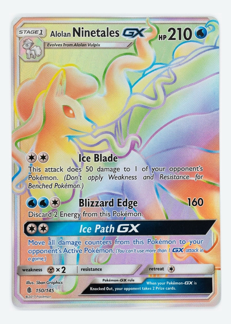 Alolan Ninetales GX 150/145 Guardians Rising 2017 - Rare Rainbow Holofoil EN (Raw - Near Mint)
