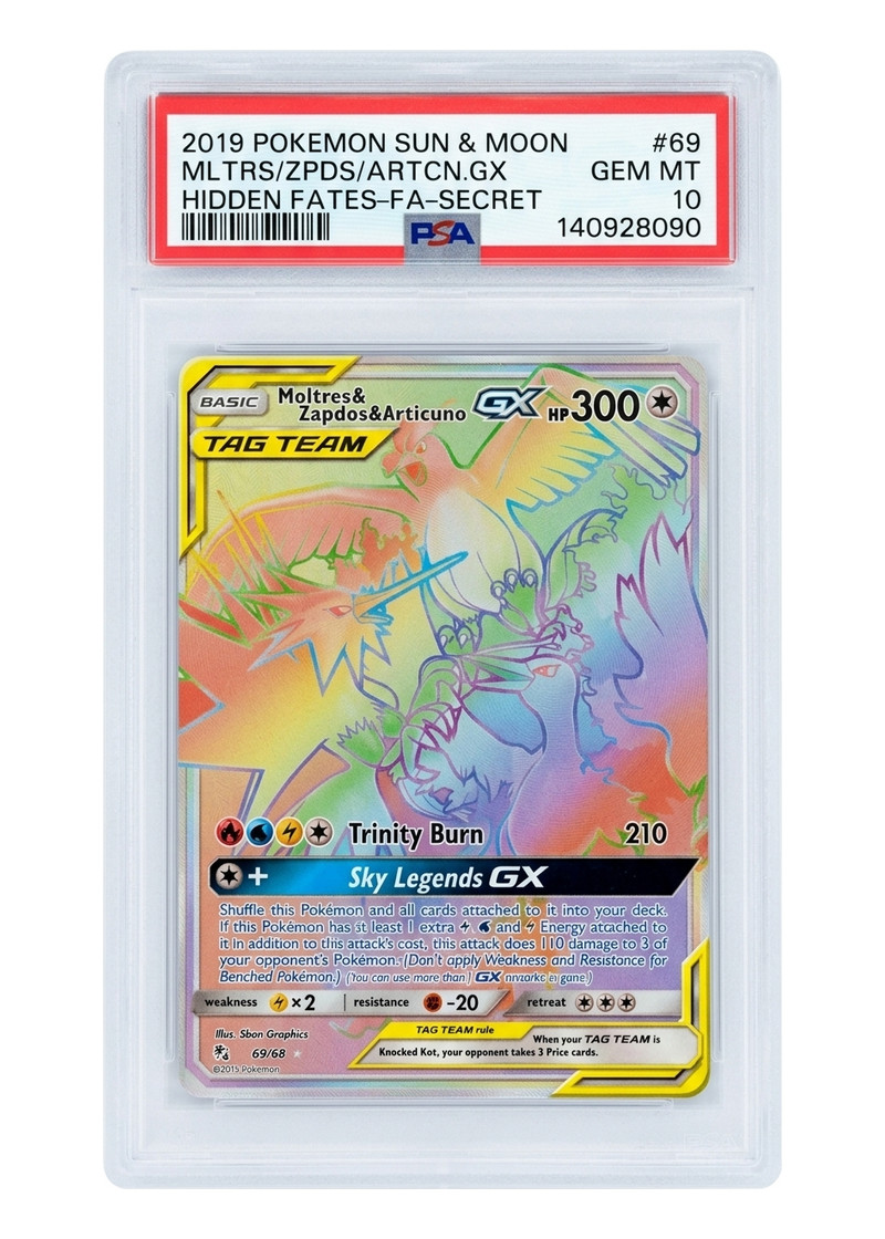 Moltres & Zapdos & Articuno GX Tag Team 69/68 Hidden Fates 2019 - Rare Rainbow Holofoil EN (PSA 10 GEM MINT)